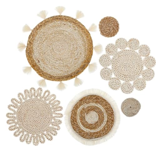 Dasing Wandkorb Dekoration 6-Teiliges Boho Wandkorb Set, Geflochtene Rattan-FlachköRbe, Wandbehang-, Handgefertigte Quasten, Blumen-WandköRbe, von Dasing