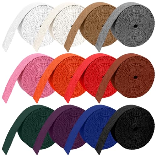 12 Stücke 36M Baumwolle Gurtband 20mm Breit Schrägband Canvas Baumwollbänder Polypropylen Gurtbänder Nahtband zum nähen für Rucksäcke Nähen Taschenband DIY Basteln Stricken Verpackungen von DatingShiny