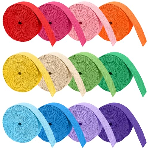 12 Stücke 54M Bunte Polypropylen-Gurtband 25mm Breit Schrägband Rucksackband Polypropylen Gurtbänder Nahtband zum nähen für Rucksäcke Nähen Taschenband DIY Basteln Stricken Verpackungen von DatingShiny