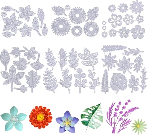 51 Stücke Stanzschablone Prägeschablonen Blätte Blumen Formen Scrapbooking Metall Stanzformen 3D Leaf Pflanzen Schneiden Schablonenvorlage für Papier DIY Handwerk Cards Zeichenschablonen von DatingShiny