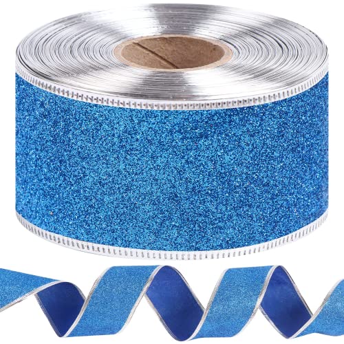 Blau Geschenkband Weihnachten, 25 Yard/22M Glitter Weihnachtsbänder Schleifenband Satinband Dekorative Bastelband DIY Geschenkverpackungen, Weihnachtsbastel Weihnachtsbaum Dekor von DatingShiny