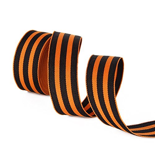 David accessories Ripsband mit orange-schwarzen Streifen, 2.5 cm breit, 4.5 m für DIY-Band, Medaillen-Auszeichnung, handgefertigte Haarschleife, Brautparty, Dekoration (Orange und Schwarz) von David accessories