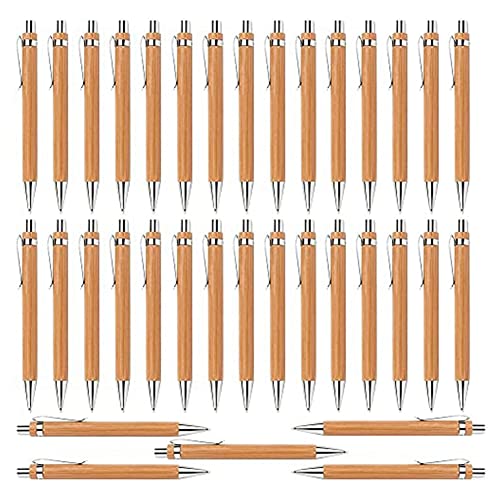 Dawafit 35 StüCk BüRo- und Schul Bedarf Nachhaltiger Kugelschreiber Stift Bambus Einziehbarer Kugelschreiber Stift Schreiben Werkzeug (Schwarze Tinte) von Dawafit