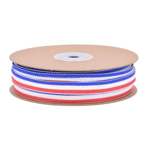 Ripsband aus Polyester, gestreift, für Verpackungen, Handwerk, 50 m, Rot / Weiß / Blau von Dawutocap