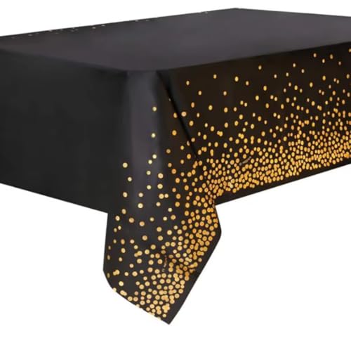 Daxingyu 274×137cm Tischdecke Dekoration liefert Heißprägen Schwarze Punkte Wegwerfparty Tischdecke Party Geburtstag Hochzeit Gold Rose Gold Silber Bankett Tischdecke,Schwarz von Daxingyu