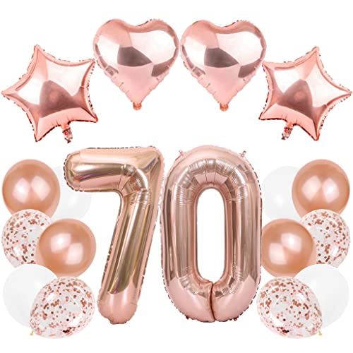 Daxlizy 70. Geburtstag Dekoration, Rosegold Geburtstagsdeko 70 Jahre Frauen, Konfetti Luftballon 70. Geburtstag Party Deko, Riesen Folienballons 70, Ballon 70 Deko zum Geburtstag Frauen Damen von Daxlizy