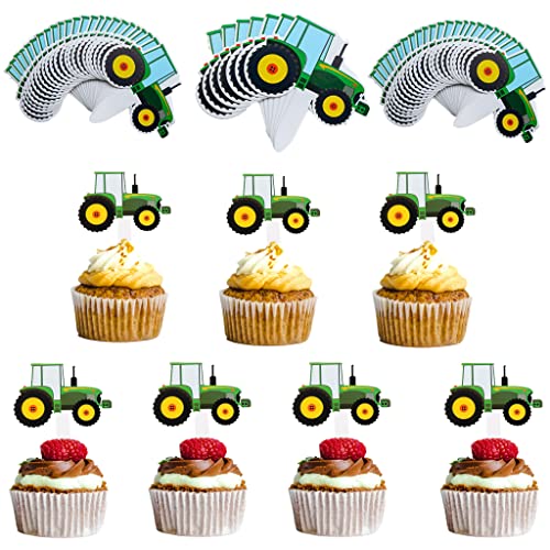 Daxlizy Cupcake Topper Set, 56 Traktor Cupcake Topper für Kindergeburtstag Kuchen Deko, Bunt von Homry