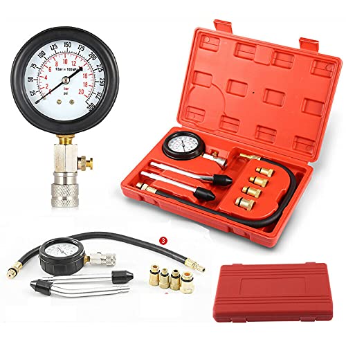 Kompressionstester Kompressionsmessgerät für Benzin und Diesel Motor öldruckprüfer Kfz Motorrad Kompression prüfen meßen 0-20 bar oder 0-300 psi Meßgerät Drucktester M10 M12 M14 M18 von DayPlus