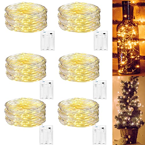 DazSpirit LED Batterie Lichterkette - 6 Stück [5M 50 LEDs] IP44 Silber Wasserdichte LED Lichterkette Lichterkette für Raumdekoration, Party, Hochzeitsdekoration, Weihnachten (warmweiß) von DazSpirit