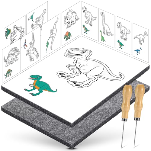 DazSpirit Prickelnadel Set Kinder, Komplettes Prickelset Kinder ab 4 mit 2 Prickelfilz, 2 Prickelnadel & 10 Stickbilder, Entwickelt für Kleine Hände, Prickeln Kit für Kreative Projekte (Dinosaurier) von DazSpirit