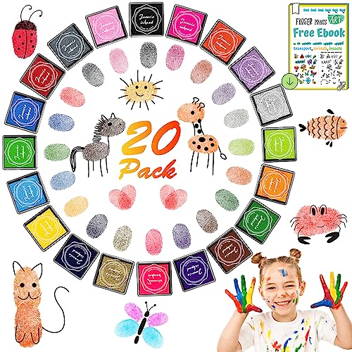 DazSpirit Stempelkissen Set, 20 Farben Stempel Fingerfarben Kinder Ungiftig Abwaschbar, Fingerabdruck Stempelkissen Bunt für DIY Leinwand, Hochzeit, Papier Handwerk, Geburtstag Geschenk von DazSpirit