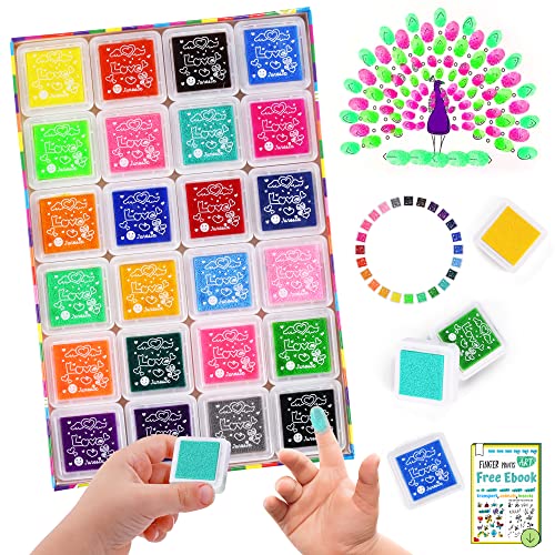 DazSpirit Stempelkissen Set, 24 Farben Stempel Fingerfarben Kinder Ungiftig Abwaschbar, Fingerabdruck Stempelkissen Bunt für DIY Leinwand, Hochzeit, Papier Handwerk, Geburtstag Geschenk von DazSpirit