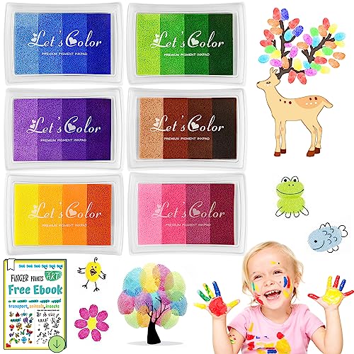 DazSpirit Stempelkissen Set, 6 Farben Stempel Fingerfarben Kinder Ungiftig Abwaschbar, Fingerabdruck Stempelkissen Bunt für DIY Leinwand, Hochzeit, Papier Handwerk, Geburtstag Geschenk von DazSpirit