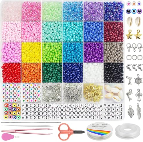 4mm Perlen Für Armbänder,Armbänder Selber Machen Mit Glasperlen, Perlen Set Zum Auffädeln,Perlenset für Weihnachten Partys Kinder Feiertage DIY Bracelet Making Kit Halsketten Handwerk von Dazhqp