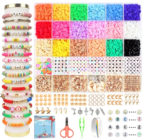 Dazhqp 5300 Stück Heishi Perlen Set, für Armbänder, Zum Auffädeln, Clay Beads Bracelet Making Kit, Selber Machen, Mit Buchstaben und Smiley Gesicht Perlen. von Dazhqp