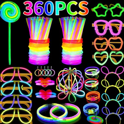 Dazhtu 360 Stück Knicklichter Party Set, Leuchtstäbe für Kinder Erwachsene Party Deko, knicklichter Kinder Neon Party,200 Glow Sticks, Leuchtarmbänder für Halloween ,Hochzeit, Festivals Party deko von Dazhtu