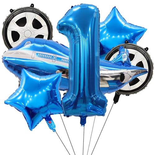 DazzJoy Flugzeug Geburtstagsdeko 1 Jahr Junge, Luftballons Deko 1. Geburtstag Junge Mädchen, Folienballon 1 Jahr Geburtstag Junge, Flugzeug Deko Ballon 1 Geburtstag für Kindergeburtstag Deko Junge von Dazzjoy