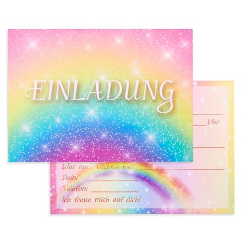 Dazzjoy 12x Regenbogen Deko Kindergeburtstag Einladungskarten,Einladungskarten Kindergeburtstag Mädchen,Einladung Kindergeburtstag Mädchen,Geburtstagseinladungen Mädchen,Einladungskarten Geburtstag von Dazzjoy