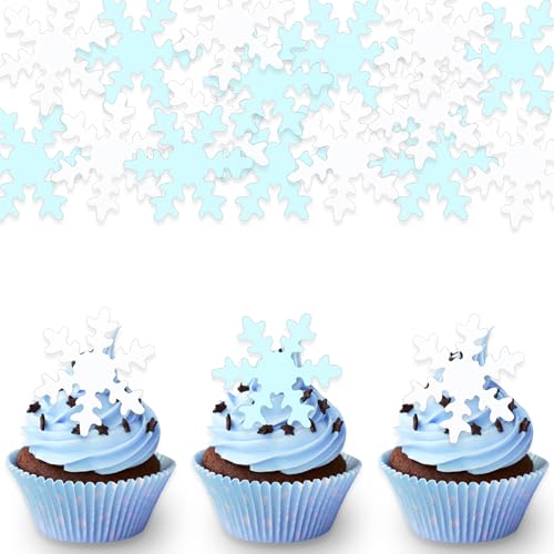 DazzJoy 50 Stück Schneeflocken Essbare Tortendeko Geburtstag,Esspapier Tortendeko Frozen,Snowflake Tortendeko Essbar,Frozen Kuchen Deko Essbar,Muffin Deko Essbar für Hochzeit,Weihnachten von Dazzjoy