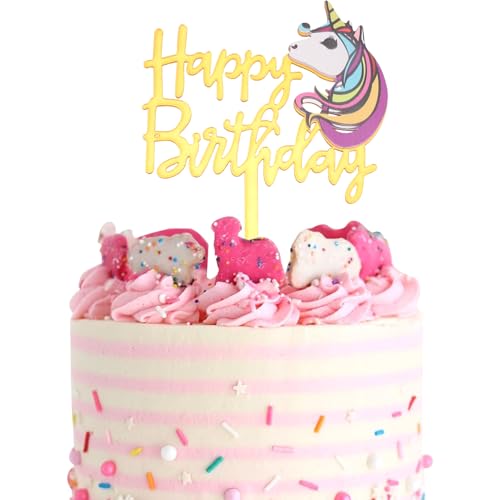 DazzJoy Acryl Happy Birthday Tortendeko,Einhorn Cake Topper Geburtstag,Einhorn Tortendeko Geburtstag,Kuchen Deko Geburtstag,Acryl Kuchendeko Geburtstag von Dazzjoy