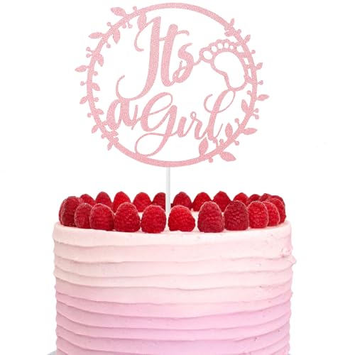 DazzJoy Its a Girl Tortendeko Babyparty Mädchen, Baby Girl Cake Topper Rosa, Glitzer Taufe Tortendeko Mädchen, Babyparty Kuchen Deko Mädchen, It’s a Girl Kuchen Topper Gender Reveal Party Deko von Dazzjoy