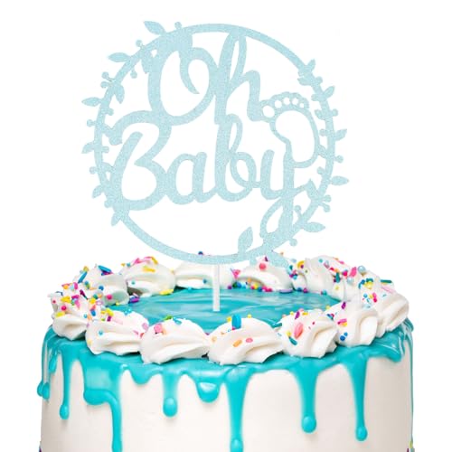 DazzJoy Oh Baby Cake Topper,Tortendeko Babyparty,Glitzer Baby Shower Deko,Blau Tortendeko Oh Baby,Oh Baby Kuchendeko Kindertaufe,Torten Deko Baby Gender Reveal Partydeko,Tortenaufsatz Babyshower von Dazzjoy