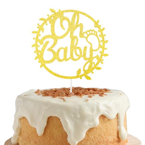 DazzJoy Oh Baby Cake Topper, Glitzer Tortendeko Baby Shower Deko, Oh Baby Kuchen Topper Gold, Oh Baby Kuchen Topper, Cake Topper Babyparty, Gender Reveal Tortendeko, Kuchendeko Oh Baby für Kindertaufe von Dazzjoy