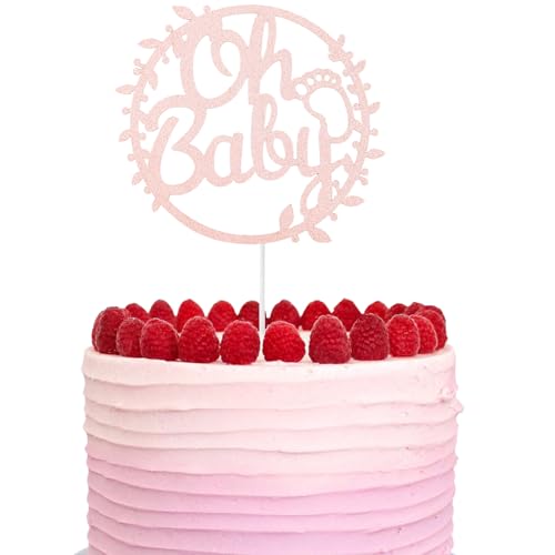 DazzJoy Oh Baby Cake Topper, Oh Baby Tortendeko, Glitzer Baby Shower Deko, Rosa Tortendeko Babyparty, Oh Baby Kuchendeko Kindertaufe, Torten Deko Baby Gender Reveal Partydeko, Tortenaufsatz Babyshower von Dazzjoy