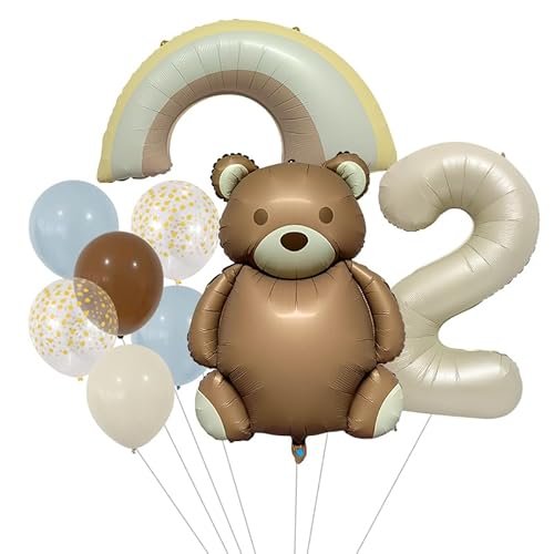 DazzJoy Bär Geburtstagsdeko 2 Jahre Junge, Luftballon Deko 2. Geburtstag Junge Mädchen, Bären Luftballons Geburtstag 2 Jahre Jungen, Ballon 2 Geburtstage Junge Deko, 32 Zoll Creme Luftballons Zahlen 2 von Dazzjoy