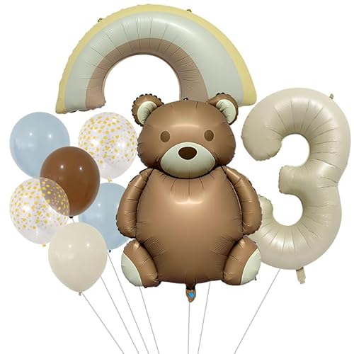 DazzJoy Bär Geburtstagsdeko 3 Jahree Junge, Luftballon 3 Jahre Junge, Luftballons Geburtstage 3 Jahre Junge, Folienballon 3. Geburtstag Junge, Ballon 3 Geburtstag Junge mit Regenbogen Luftballons von Dazzjoy