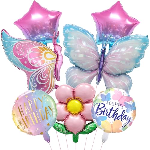 DazzJoy 7 Stück Schmetterling Luftballon Bunt, XXL Schmetterling Ballon, Deko Schmetterlinge Folienballon Geburtstag, Schmetterling Helium Ballons für Deko Geburtstag Mädchen, Kindergeburtstag Deko von Dazzjoy