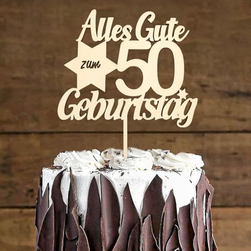 DazzJoy Holz Tortendeko 50 Geburtstag Mann Frau,Happy 50th Birthday Kuchendeko 50. Geburtstag Deko,Kuchen Topper Alles Gute zum Geburtstag 50 Jahre,Cake Topper 50 Geburtstag Frauen Männer 4mm Dick von Dazzjoy