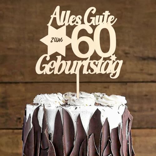 DazzJoy Holz Tortendeko 60 Geburtstag Mann Frau,Alles Gute zum 60 Geburtstag Deko,Kuchen Deko zum 60 Jahre Geburtstag Mann,Holz Cake Topper 60. Geburtstag Männer Frauen,60. Geburtstag Torten Deko von Dazzjoy