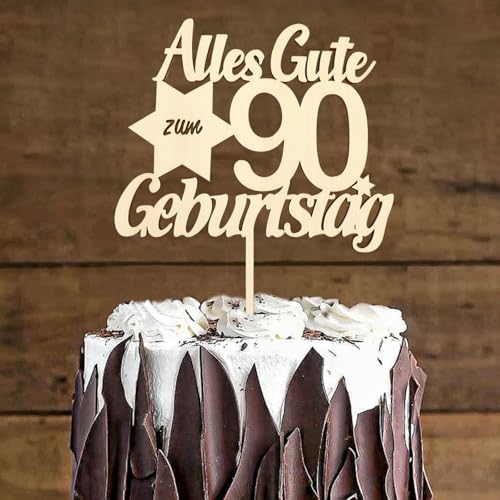 DazzJoy Alles Gute zum 90 Geburtstag Deko Torten,Holz Tortendeko 90 Geburtstag Mann Frau,90 Geburtstag Cake Topper,Kuchendeko Geburtstag 90 Jahre Frauen Männer,Torten Topper 90. Geburtstag Holz von Dazzjoy