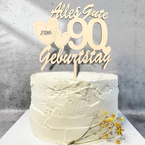 DazzJoy 90 Geburtstag Tortendeko Holz,Torten Deko 90 Geburtstag Mann Frau,Alles Gute zum 90 Geburtstag Deko,Cake Topper 90.Geburtstag Holz,Kuchendeko für Geburtstagstorte Deko 90 Jahre Frauen Männer von Dazzjoy