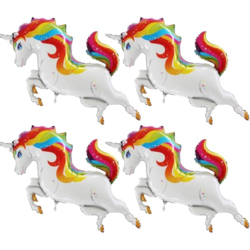 DazzJoy 4 Stück Einhorn Luftballons Geburtstag, XXL Luftballon Einhorn, Folienballon Einhorn Deko Kindergeburtstag, Einhorn Helium Ballon Tiere für Mädchen Junge Geburtstag Deko, Unicorn Birthday Deco von Dazzjoy