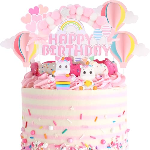 DazzJoy 16 Stück Einhorn Tortendeko Geburtstag,Einhorn Kuchendeko Mädchen,Rosa Tortendeko Einhorn,Einhorn Deko Kindergeburtstag,Kuchen Deko Einhorn,Regenbogen Deko Torte Mädchen von Dazzjoy