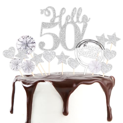 DazzJoy Tortendeko 50. Geburtstag Mann Silber,Torten Deko 50 Geburtstag Frau,Tortendeko 50 Geburtstag,50 Geburtstag Deko Torte,Kuchen Deko 50. Geburtstag,50. Geburtstag Kuchendeko von Dazzjoy