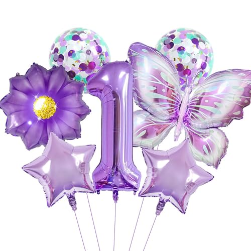 DazzJoy Schmetterlinge Deko 1. Geburtstag Mädchen, Luftballons 1. Geburtstag Mädchen Deko, Schmetterling Geburtstagsdeko 1 Jahr Mädchen, 1 Jahr Geburtstag Mädchen, Erster Ballon 1 Geburtstag Mädchen von Dazzjoy