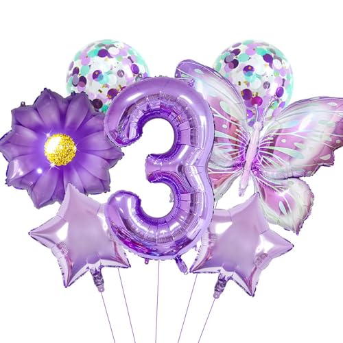 Geburtstagsdeko 3 Jahre Mädchen, Schmetterling Deko 3. Geburtstag Mädchen, Luftballon Schmetterling Geburtstag 3 Jahre Mädchen, Schmetterling Ballon 3 Geburtstag Mädchen, Luftballons Geburtstag 3 Jahr von Dazzjoy