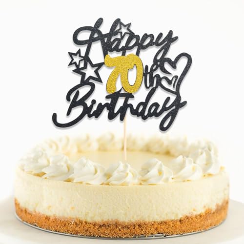 DazzJoy Glitter Tortendeko 70 Geburtstag Frau Mann,Cake Topper 70 Geburtstag Deko Schwarz Gold,Torten Deko 70 Geburtstag,70. Geburtstag Deko Kuchen,Happy 70th Birthday Tortendeko,Kuchendeko 70 Jahre von Dazzjoy