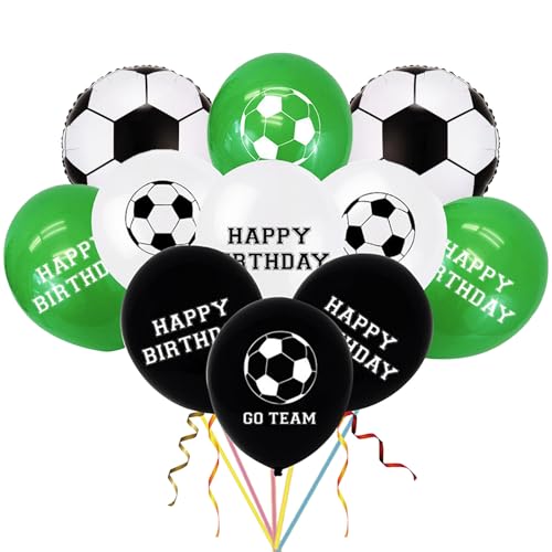 DazzJoy 26 Stück Fussball Luftballon, Fussball Deko Geburtstag Junge, Fußball Deko Latex Ballons Grün Weiß Schwarz, Soccer Ballon für Spieltag Fußball Weltmeisterschaft, Fußball Geburtstag Party Deko von Dazzjoy