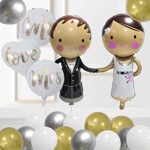 DazzJoy Brautpaar Luftballons Hochzeit Deko,20 Stück Just Married Deko Mr und Mrs Folienballon,Deko Hochzeit Luftballon,Helium Ballons Hochzeit für Standesamt Deko,Valentinstag,Hochzeitstag Dekoration von DazzJoy