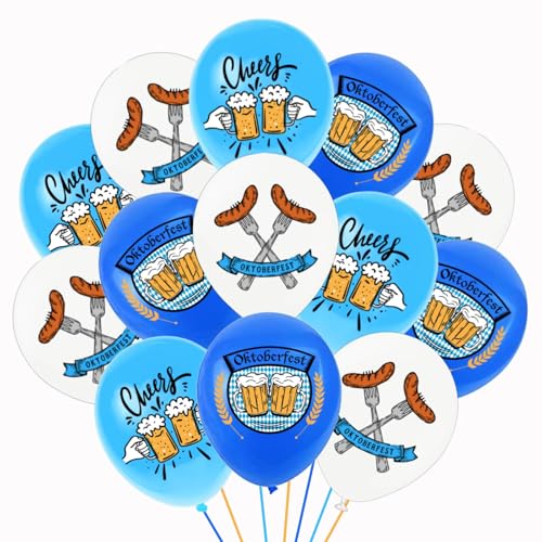 DazzJoy Oktoberfest Deko Luftballons Blau Weiss, 18 Stück 12 Zoll Oktoberfest Bier Luftballon, Bayrische Deko Helium Ballons für Deko Oktoberfest 2024, Bier Deko Thema Festival Party, Bar Deko Party von Dazzjoy