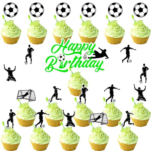 DazzJoy Fussball Tortendeko,Kuchen Deko Fußball 25 Stück,Happy Birthday Tortendeko Fussball,Tortendeko Geburtstag Junge,Fußball Deko Torte,Cake Topper Fussball,Fußball Deko Geburtstag Kinder von Dazzjoy