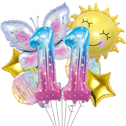 Sonne Schmetterling Folienballon 11 Jahre Geburtstag Deko,Schmetterlinge Geburtstagsdeko 11 Jahre Mädchen,Schmetterling Luftballon 11 Geburtstag,Kindergeburtstag Deko für Schmetterling Themen Party von DazzJoy