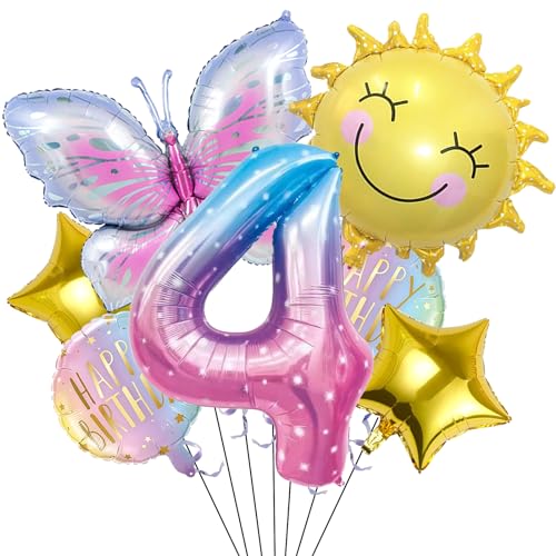 Sonne Schmetterling Folienballon 4 Jahre Geburtstag Deko,Schmetterlinge Geburtstagsdeko 4 Jahre Mädchen,Schmetterling Deko Luftballon 4. Geburtstag,Kindergeburtstag Deko für Schmetterling Themen Party von DazzJoy