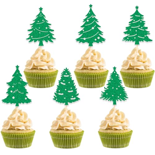 DazzJoy 12 Stk Weihnachtsbaum Torten Deko Weihnachten,Glitter Kuchen Deko Weihnachten,Weihnachtsdeko für Kuchen Weihnachten,Tortendeko Weihnachten,Weihnachtskekse Deko Torte Weihnachten Cupcake Topper von Dazzjoy