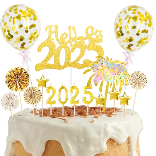 DazzJoy 17 Stück 2025 Tortendeko Happy New Year,Cake Topper Happy New Year 2025,Tortendeko Silvester 2025,Neujahr Kuchendeko 2025,Happy New Year Cupcake Topper,Silvester Deko 2025 mit kerze 2025 von Dazzjoy