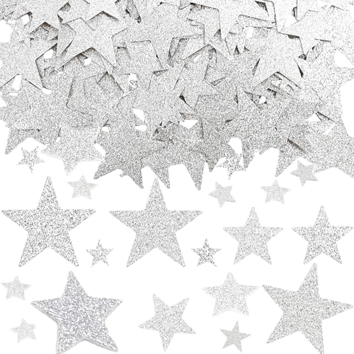 DazzJoy 200 Stk Glitzer Streudeko Sterne Konfetti Weihnachten 1-3cm,3 Größen Sterne Deko Silber, Weihnachtskonfetti Deko Sterne,Glitzersterne Streudeko Silvester,Pailletten Stern Tischdeko Streusterne von Dazzjoy